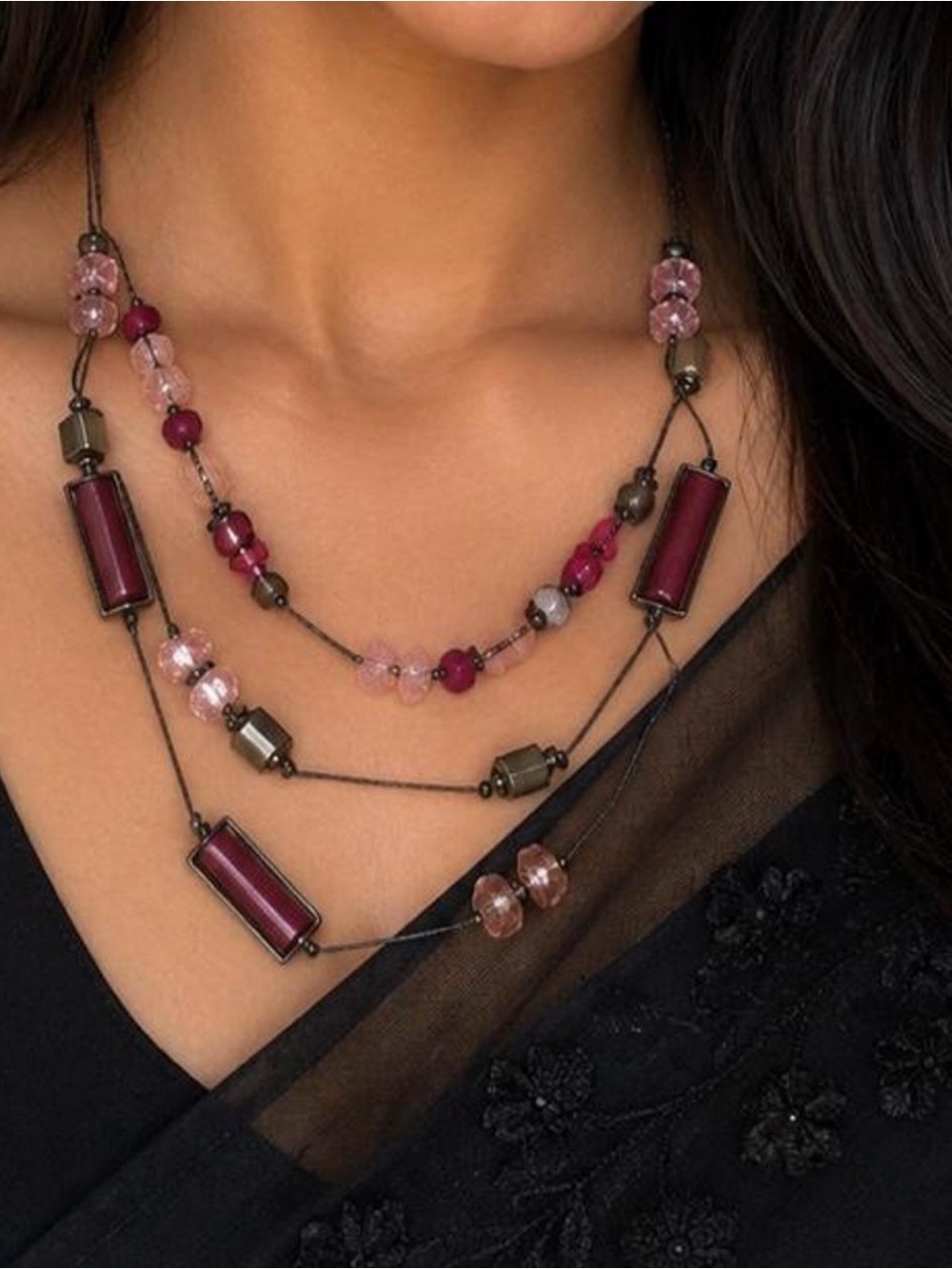 Multi-Strand Pink Beaded Women's Necklace
